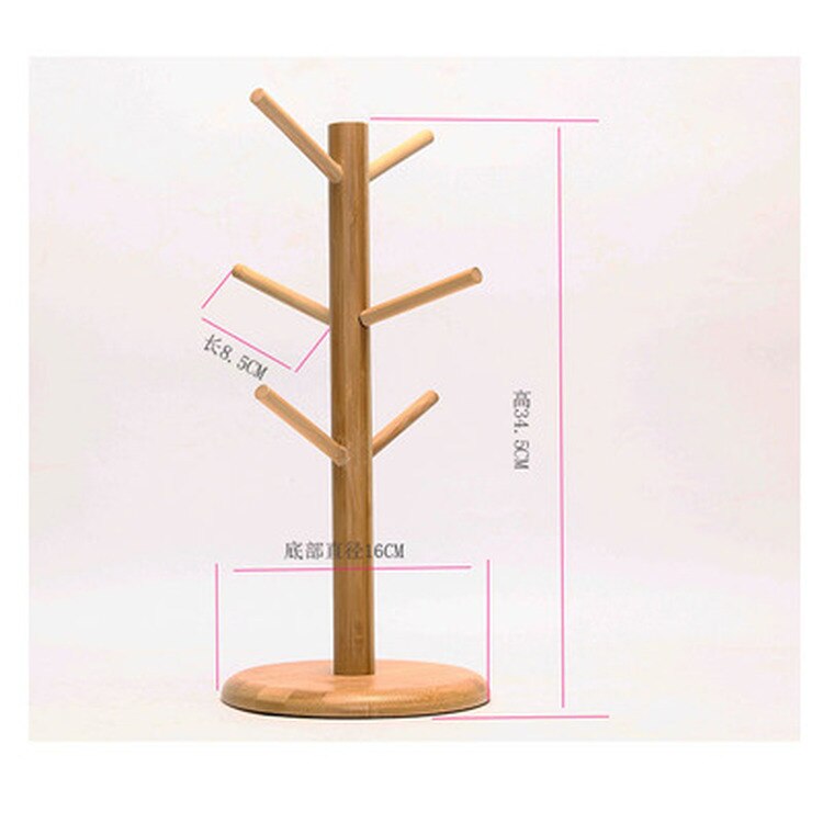 6 hook peg wooden Hanging Tea Cup Coffee Mug Tree Rack Holder Kitchen Storage 18x35cm