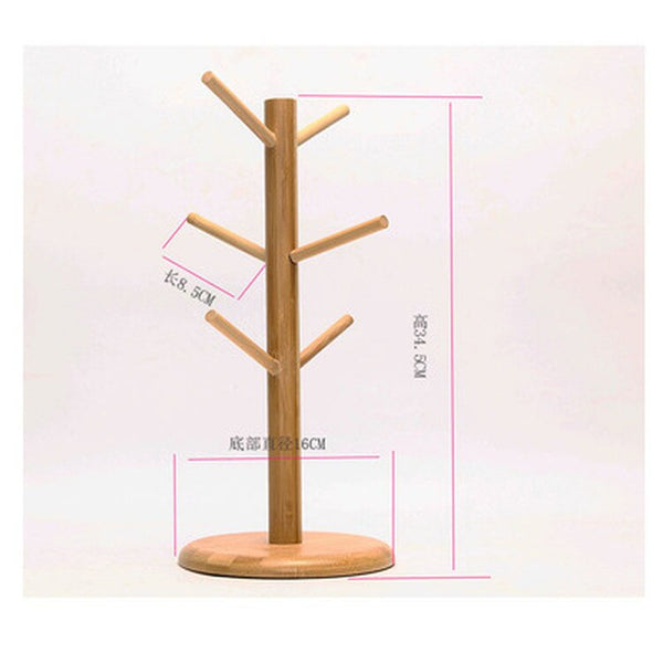 6 hook peg wooden Hanging Tea Cup Coffee Mug Tree Rack Holder Kitchen Storage 18x35cm