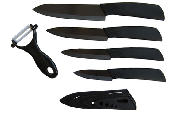 Top quality Gifts Zirconia black blade black handle 3" 4" 5" 6" inch + Peeler + covers ceramic kitchen knife set