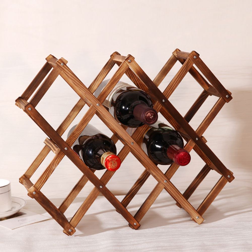 Wooden Red Wine Rack 10 Bottle Holder Mount Bar Display Shelf Folding Wood Wine Rack Alcohol Neer Care Drink Bottle Holders Secondary image