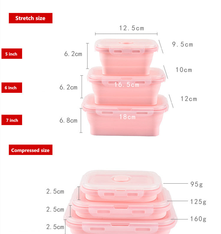 3pcs/Set Collapsible Silicone Lunch Box Food Fruit Storage Container Portable Bento Box Safe Kitchen Microwave School Lunchbox