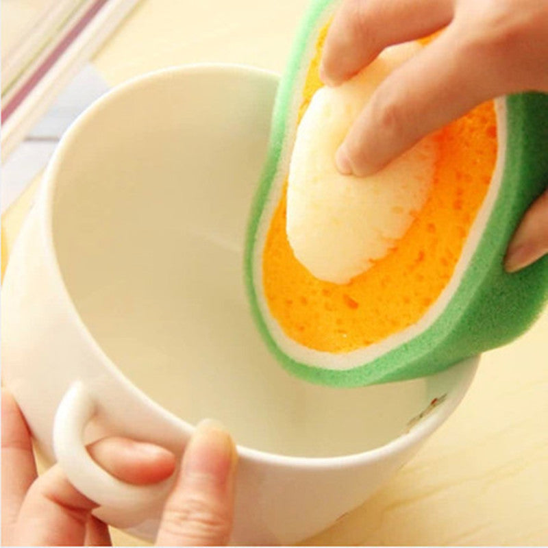 Cute Fruit Shape 4 pcs/set Microfiber Sponge Scouring Pad Cleaning Cloth Remove Stains Thickened Sponge Kitchen Tools Secondary image
