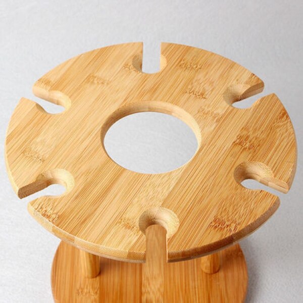 HOT-Wine Glass Holder Bamboo Tabletop Wine Glass Drying Racks Camping for 6 Glass and 1 Wine Bottle