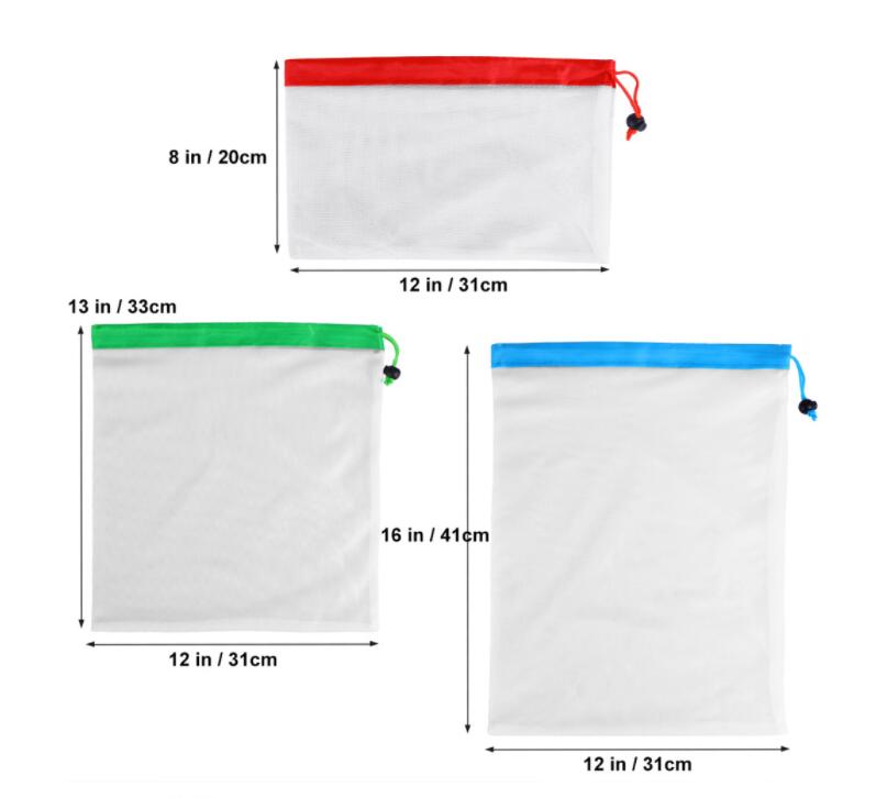 12pcs/lot Reusable Mesh Produce Bags Washable Eco Friendly Bags for Grocery Shopping Storage Fruit Vegetable Toys Sundries