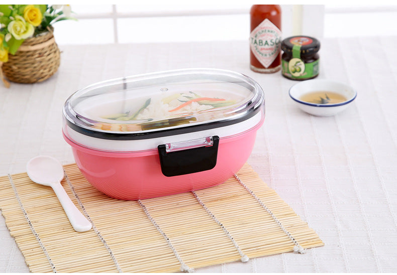 School Lunch Containers Plastic Oval Children Lunch Box for Food Double Tiers Portable Creative Containers for Food Storage
