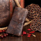 Oil wax leather men's leather wallet casual retro long wallet large capacity multi-position clutch men's purse