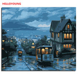 HELLOYOUNG Digital Painting DIY Handpainted Oil Painting Night View by numbers oil paintings scroll paintings picture drawing