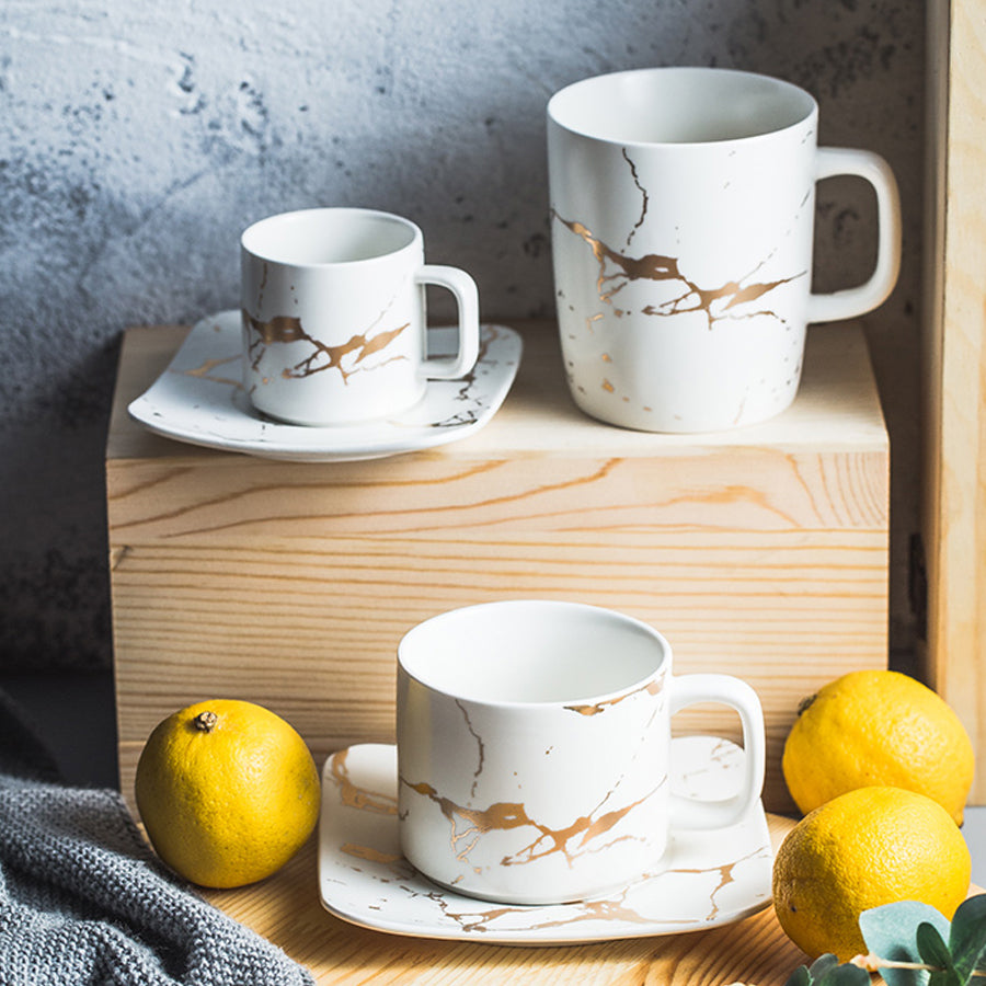 Ceramic Tea Cup And Saucer Set Creative Golden Design Porcelain Tea Cup Set Black Coffee Cup Set Drinkware Secondary image