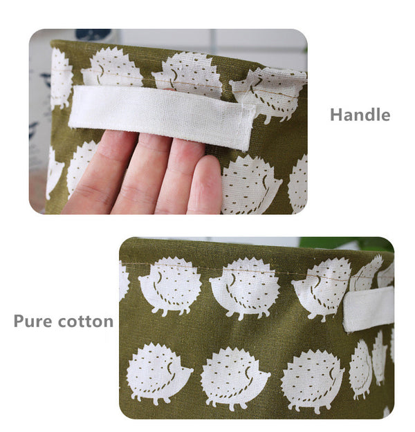 Desktop Storage Basket Cute Printing Waterproof Organizer Cotton Linen Sundries Storage Box Cabinet Underwear Storage Bag