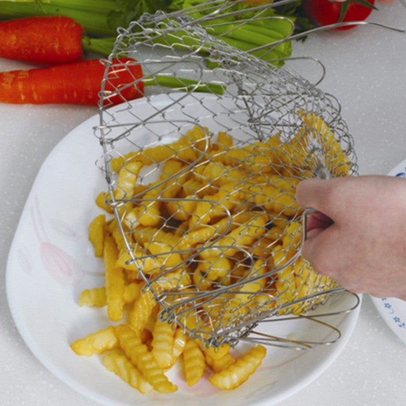 Stainless Steel 1 pc Frying Basket Foldable Fry Basket Steam Rinse Strain Basket Mesh Basket Strainer Net Cooking Tool Secondary image