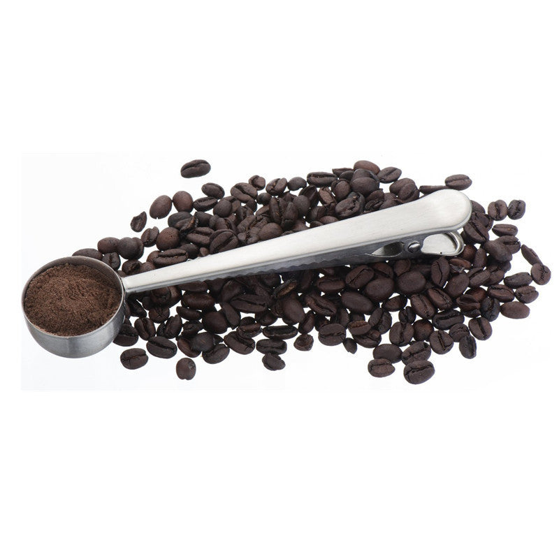 Hot Style Heathful Cooking Tool Stainless 1 Cup Ground Coffee Measuring Scoop Spoon with Bag Sealing Clip Good Helper