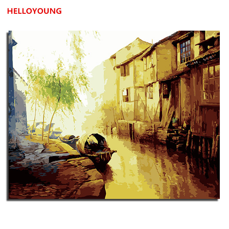 HELLOYOUNG DIY Handpainted Oil Painting Dream Water Digital Painting by numbers oil paintings chinese scroll paintings Main image