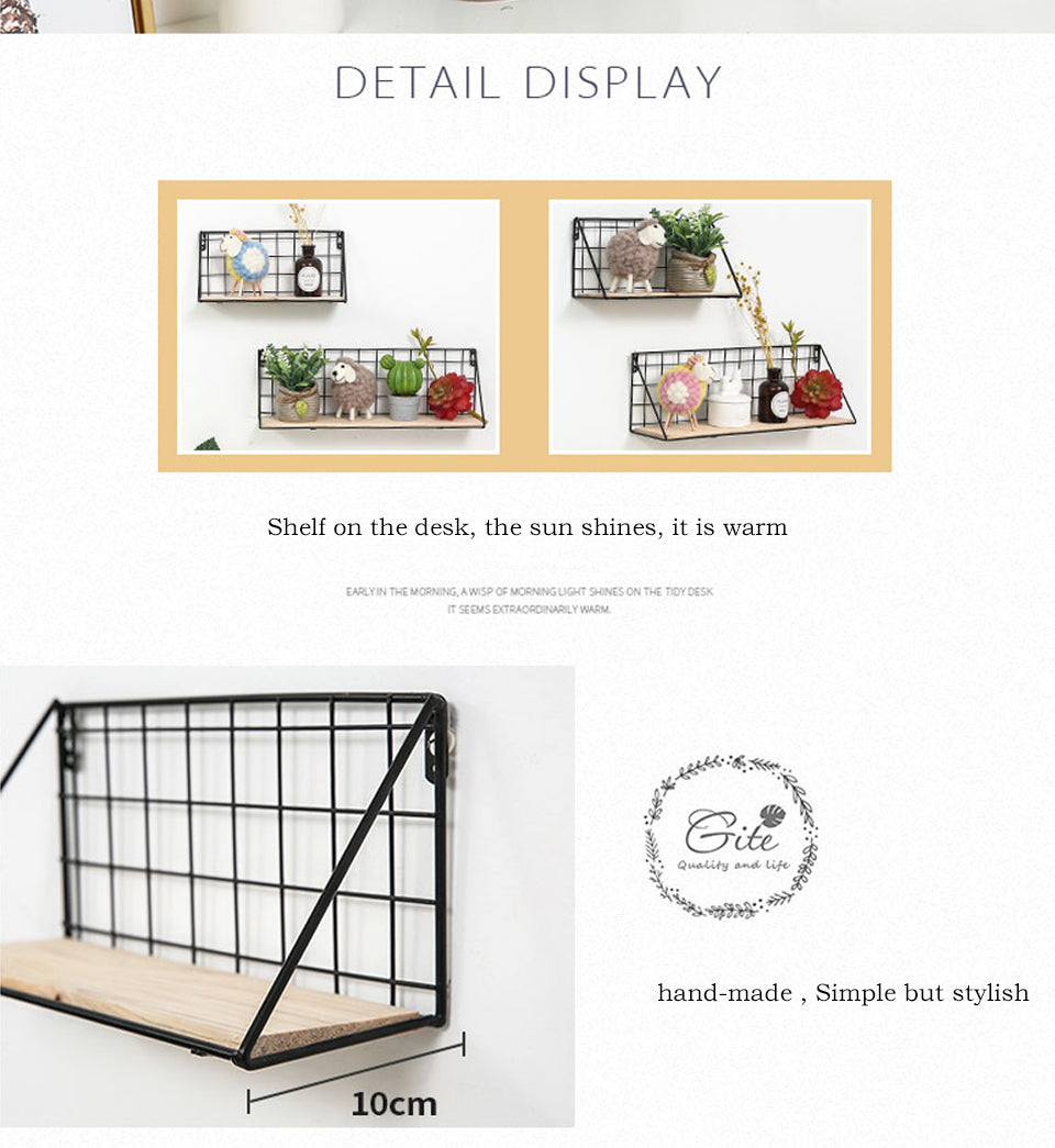Wooden Iron Wall Shelf Wall Mounted Storage Rack Organization For Kitchen Bedroom Home Decor Kid Room DIY Wall Decoration Holder