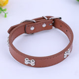 5 Colors Bone Pet Dog Collar Durable PU Leather Adjustable Puppy Cat Strap Collar S/M/L/XL 1.5cm