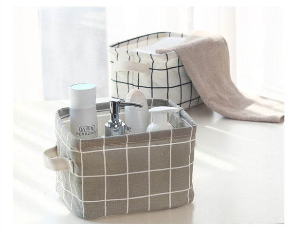 Grid Cotton Linen Office Desktop Storage Organizer Sundries Storage Box Cabinet Underwear Storage Basket Container