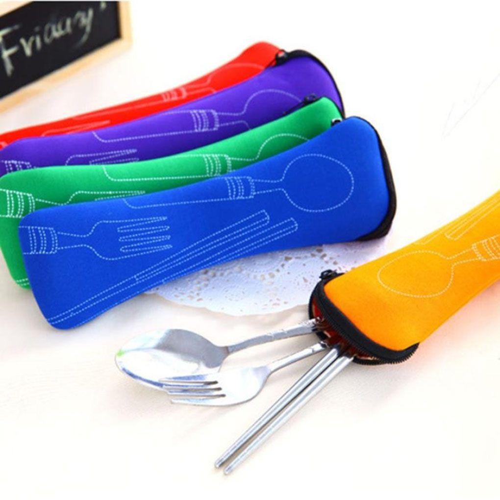 Travel accessories 1pcs popular 3x fork spoon stainless steel cutlery portable camping picnic bag