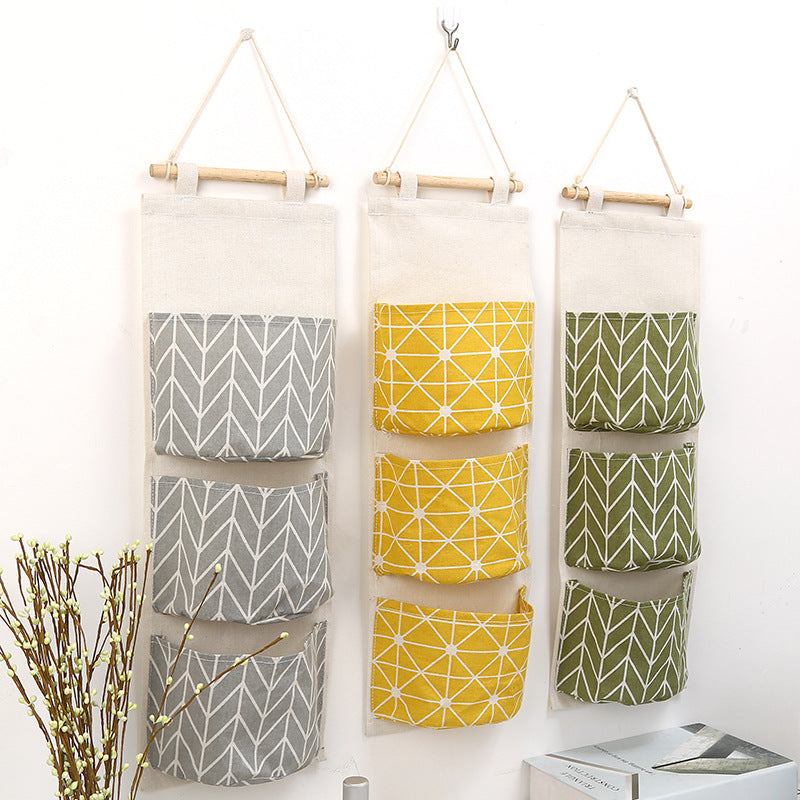 3 Pockets Cotton Linen Wall Hanging Storage Bags Door Pouch Bedroom Home Storage Pocket Home Decor Hanging Bag Secondary image