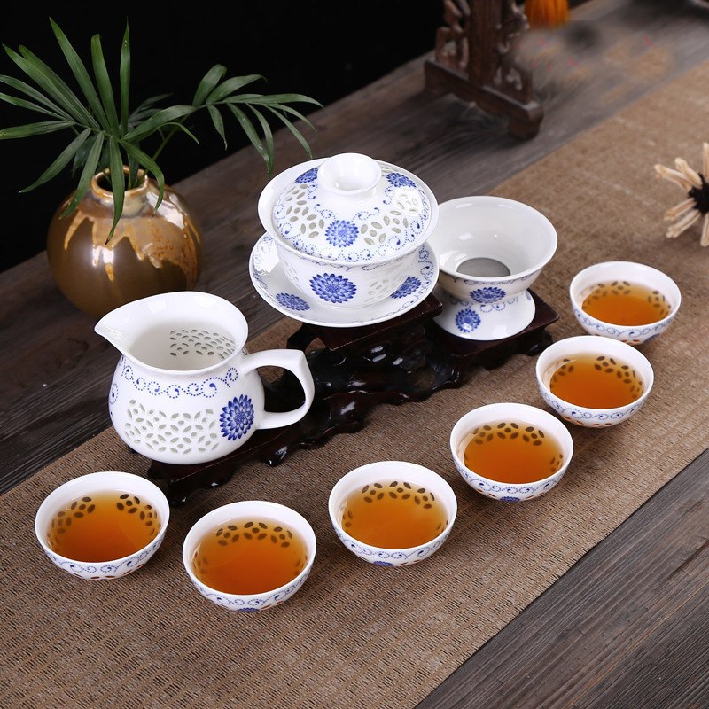 CJ261 Kung Fu 10 Pcs/Set Tea Set, Ceramic Tea cup, Blue and White TeaPot, Bone China, Tea Sea, Tea service Secondary image