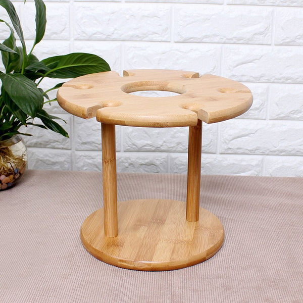 HOT-Wine Glass Holder Bamboo Tabletop Wine Glass Drying Racks Camping for 6 Glass and 1 Wine Bottle