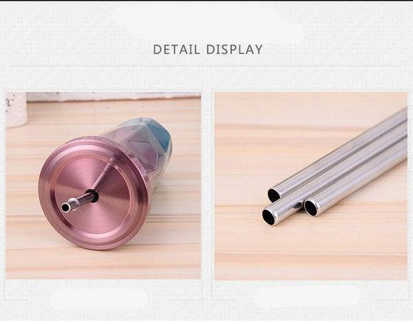 Coffee Mug With Straws Cup 500ml Creative Double Wall Stainless Steel Gradient Diamond Shaped Vacuum Insulation Bottle Tour