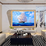 DIY 5D Diamond Embroidery Sailboat At Sea Round Diamond Painting Cross Stitch Kits Mosaic Painting Home Decoration