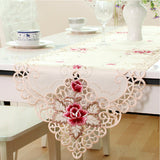 HELLOYOUNG Embroidered Rose Flower Cutwork Fabric Lace Table Runner Wedding Party Tablecloth Home Decor 4 Size