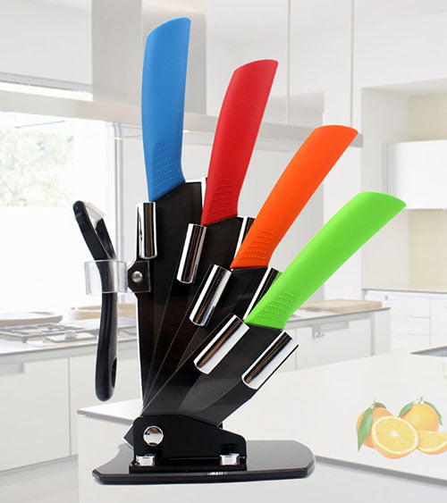 High quality brand black blade kicthen ceramic knife set 3" 4" 5" 6"inch+peeler+Acrylic Holder/stand Chef Kitchen knife