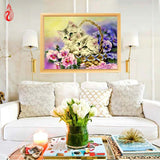 DIY 5D Diamond Embroidery The Cats In The Basket Round Diamond Painting Cross Stitch Kits Diamond Mosaic Home Decoration