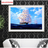 DIY 5D Diamond Embroidery Sailboat At Sea Round Diamond Painting Cross Stitch Kits Mosaic Painting Home Decoration