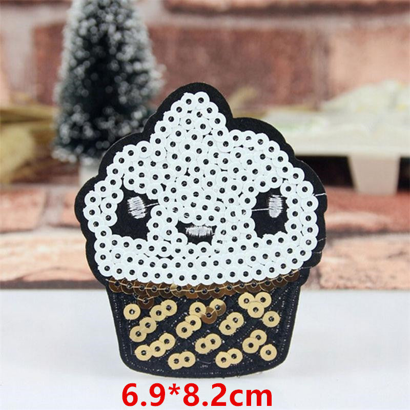 Cute Sequins Cartoon Fruit lip panda Patches embroidered patches for clothes wedding clothing DIY patchwork fabric