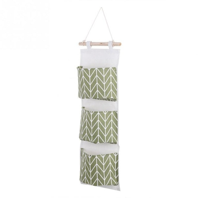 3 Pockets Cotton Linen Wall Hanging Storage Bags Door Pouch Bedroom Home Storage Pocket Home Decor Hanging Bag