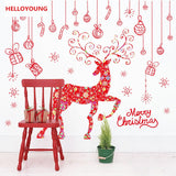 Creative Removable Red Cotton Coat Christmas Deer Showcase Wall Stickers Home Decorative Waterproof Wallpapers