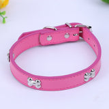 5 Colors Bone Pet Dog Collar Durable PU Leather Adjustable Puppy Cat Strap Collar S/M/L/XL 1.5cm
