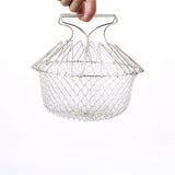 Stainless Steel 1 pc Frying Basket Foldable Fry Basket Steam Rinse Strain Basket Mesh Basket Strainer Net Cooking Tool