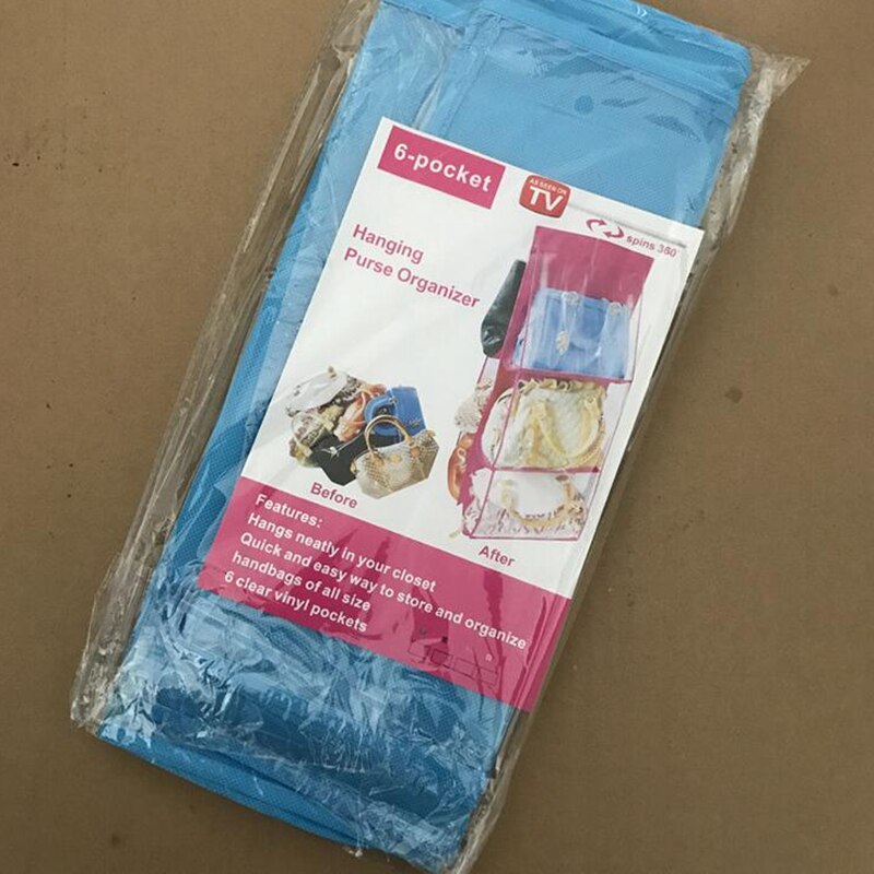 Double Side Transparent 6 Pocket Foldable Hanging Handbag Purse Storage Bag Sundry Tidy Organizer Wardrobe Closet Hanger Secondary image