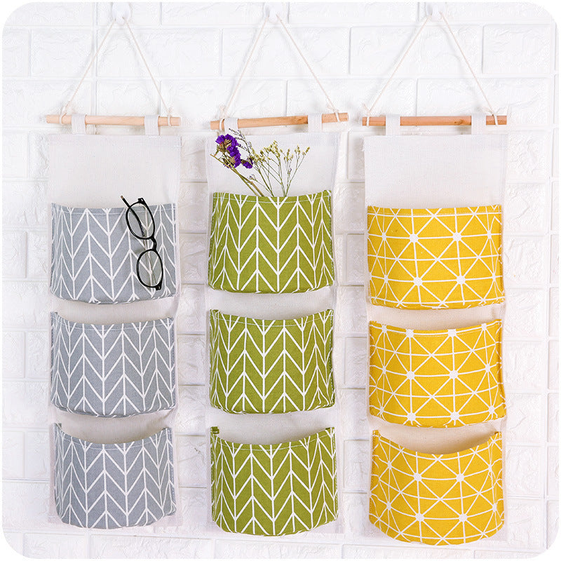 3 Pockets Cotton Linen Wall Hanging Storage Bags Door Pouch Bedroom Home Storage Pocket Home Decor Hanging Bag