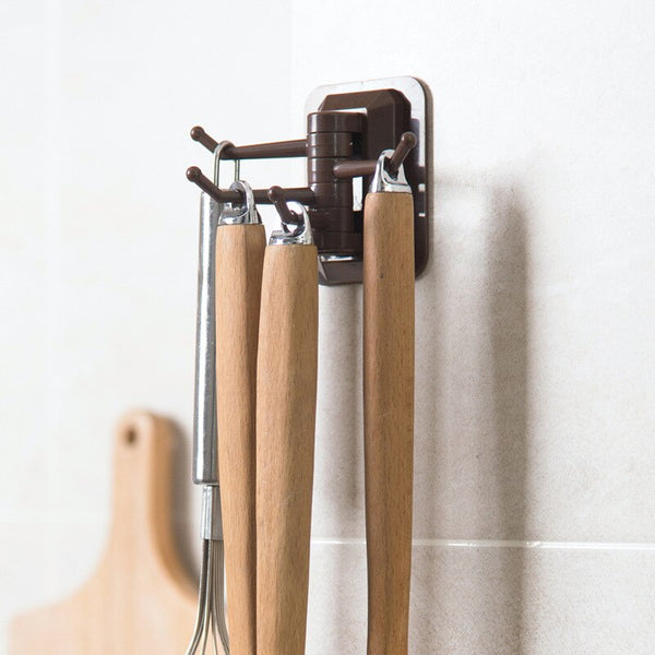Rotary 4-Hook kitchen bathroom wall rack towel rack without screw and trackless hook drop shipping