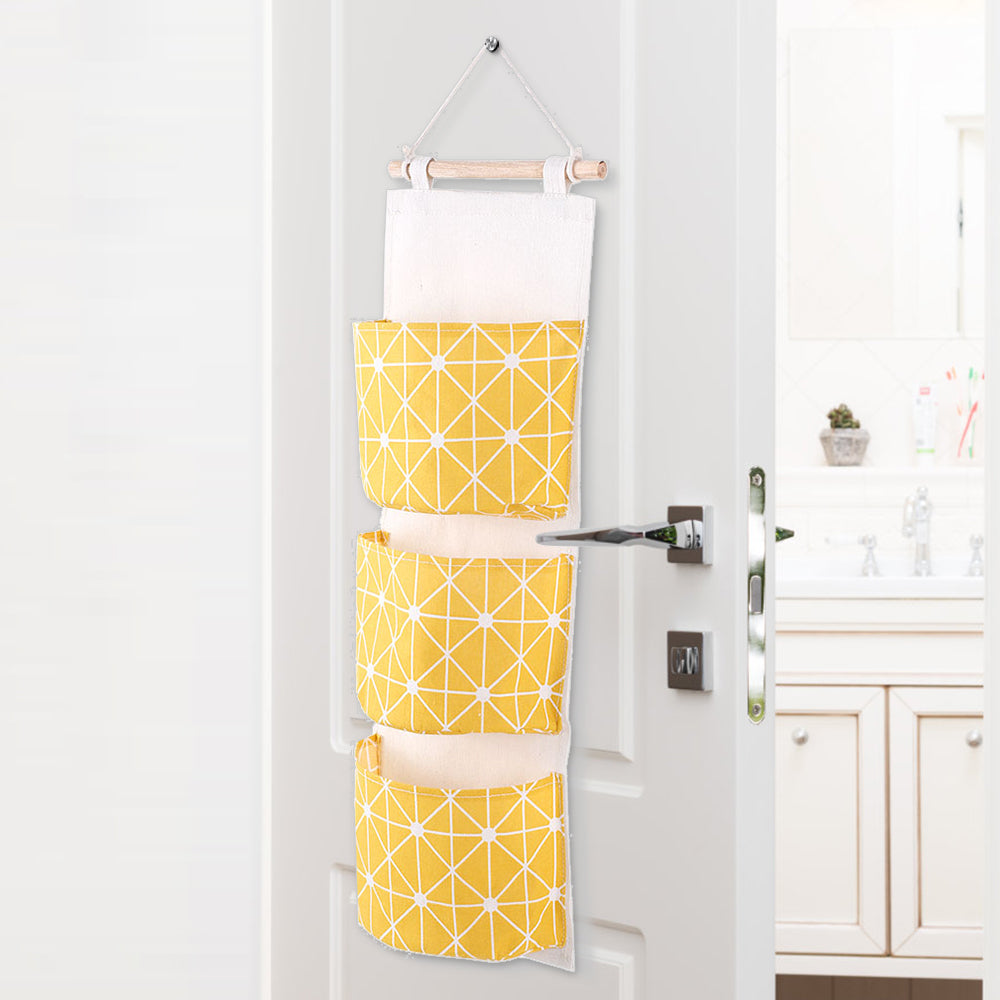 3 Pockets Cotton Linen Wall Hanging Storage Bags Door Pouch Bedroom Home Storage Pocket Home Decor Hanging Bag