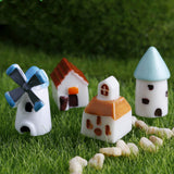 XBJ050 The windmill house 4pcs moss micro landscape decoration resin decoration creative arts and crafts Castle houses