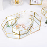 Retro Brass Storage Tray Golden Polygon Glass Makeup Organizer Tray Dessert Snack Plate Jewelry Display Stand Home Kitchen Decor