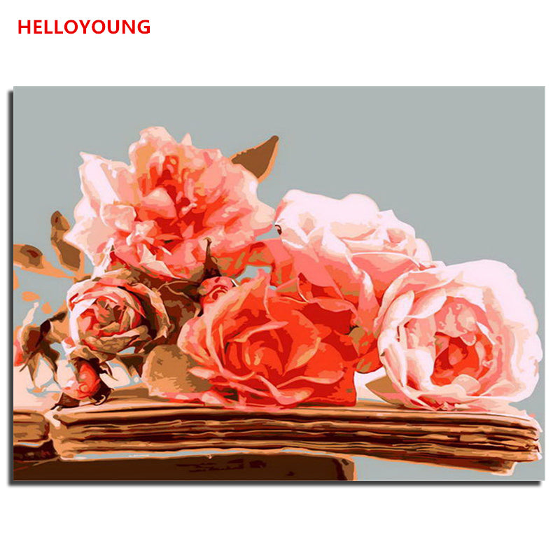 HELLOYOUNG Digital picture drawing  Painting by numbers Red flower oil paintings chinese scroll paintings Home Decor