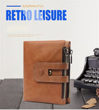 Double zipper bulk wallet anti-RFID steal fashion short casual men's wallet new genuine leather wallet