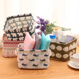 Desktop Storage Basket Cute Printing Waterproof Organizer Cotton Linen Sundries Storage Box Cabinet Underwear Storage Bag