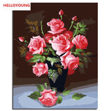 Blooming roses Digital Painting DIY Handpainted Oil Painting Budding Flowers by numbers oil paintings chinese scroll paintings