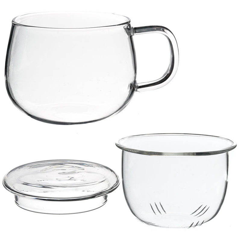 High Quality Durable 3 in 1 Set 320ml Clear Heat Resistant Tea Coffee Cup with Tea Infuser Filter Lid Use for Home Office Main image