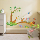 3D Cartoon Jungle wild animal tree bridge lion Giraffe elephant birds flowers wall stickers for kids room living room home decor