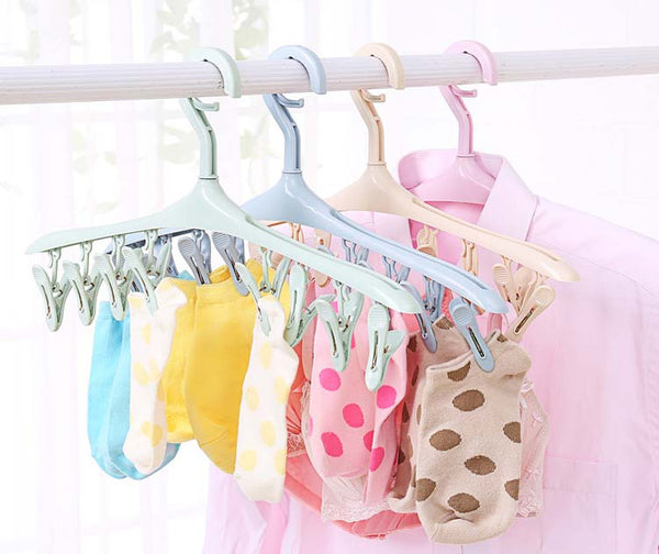 Plastic Portable Bathrooms Cloth Hanger Rack with Detachable clips Clothespin Clothes Hangers Socks Underwear drying Clips