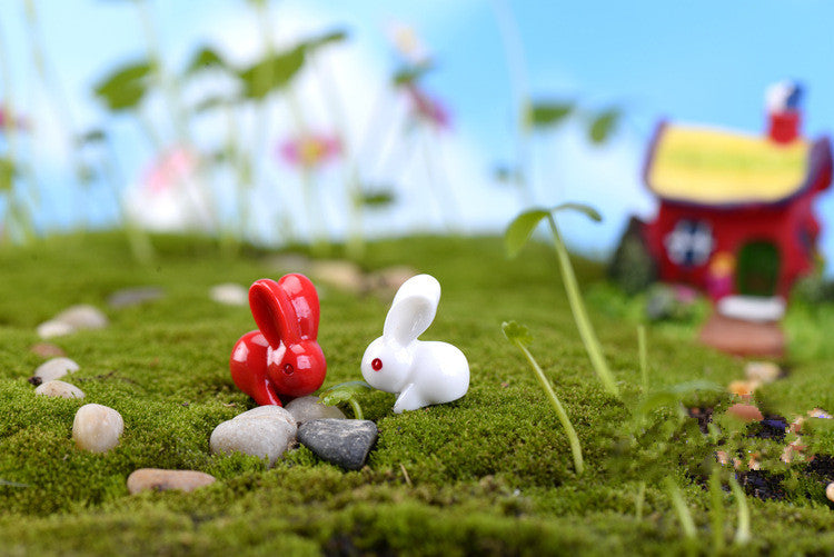 XBJ101 Mini 8pcs Red and white rabbit decor supplies moss micro landscape deco  Garden deco Creative handicrafts