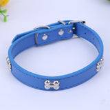 5 Colors Bone Pet Dog Collar Durable PU Leather Adjustable Puppy Cat Strap Collar S/M/L/XL 1.5cm
