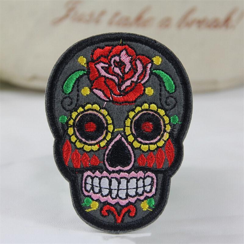 More Colors Flower Skull Skeleton Embroidery Iron On Patches Clothes Appliques Sew On Badge DIY Clothing Bag